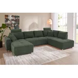 Jockenhöfer Wohnlandschaft JOCKENHÖFER GRUPPE "Orlando U-Form, B: 337 cm", grün, B:337cm H:69cm T:180cm, Zierkissen: 100% Polyester;Cord (100% Polyester), Sofas, Wohnlandschaft, mit Bettfunktion, Bettkasten, 2 Kopfstützen & 2 Zierkissen, Federkern, Topseller