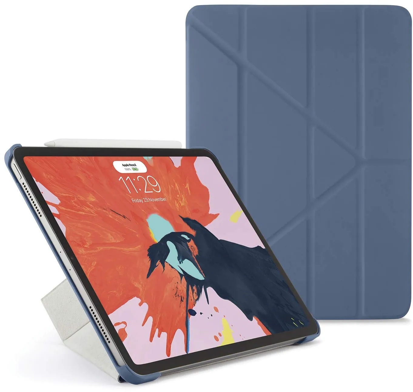 Pipetto Premium Ultraflacher Origami Smart Hülle Shell Cover Apple Pencil Gen 2 Sync und kostenpflichtig für iPad Pro 11 (2018) Modell 5 in 1 Klapppositionen Auto-Sleep-Wake-Funktion - Navy