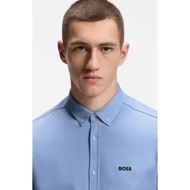 Boss Green Kurzarmhemd "Motion S", Herren, Gr. XL, N-Gr, blau (light, pastel blau459), Jersey, Obermaterial: 100% Baumwolle, gestreift, regular fit normal, Rundhals, abgesteppte Kante, Hemden, Regular Fit, Button-down-Kragen, Kurzarm, Logo-Stickerei