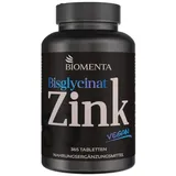 Biomenta Zink 50 – 365 Tabletten hochdosiert mit 50 mg reinem Wirkstoff/Tablette aus Zinkbisglycinat – vegan & teilbar - Premiumqualität