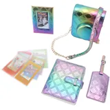 Sofortkameras Schutzhülle, Quadratische Plaid -Sofortkameratasche mit Foto Album Fotorahmen Boarding -Pass -Shell -Fotorahmenaufkleber für Zubehör (Lila-blau)