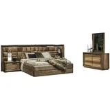 JVmoebel Schlafzimmer-Set Schlafzimmer Set Kleiderschrank Schrank Nachttische Bett 5tlg., (5-St., 1x Bett + 2x Nachttische + 1x Kommode + 1x Spiegel), Made in Europa braun