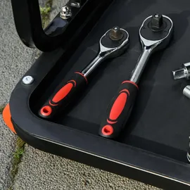 Homcom Werkstatthocker Arbeitshocker mit Ablage, Gepolstert Sitzkissen, Stahl, Rot