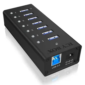 Icy Box IB-AC618 USB 3.0 Hub mit 1x Tablettladeport, Vollmetall, mit 12V 3A Netzteil,