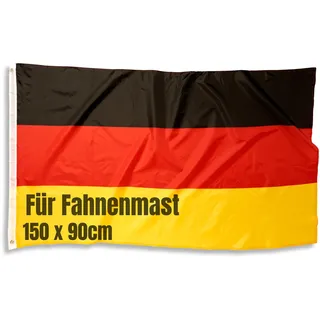 Deutschland Flagge 150 x 90 cm für Fahnenmast mit Messing-Ösen, Deutschlandfahne, Wetterfeste strapazierfähige Hissfahne aus Polyester Fußballflagge