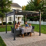 LEADZM Pergola 3x3m Stabil, Freistehende Pavillon,Rostbeständigem Metallrahmen,verstellbarem Schiebedach, Wasserdicht & UV-Schutz,Gartenpavillon für Garten, errasse und Feiern (Anthrazit, 3x3 m)