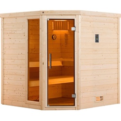 weka Sauna Turku, BxTxH: 198 x 198 x 205 cm, 45 mm, (Set) 7,5 kW-Ofen mit digitaler Steuerung beige
