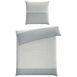 CASANOVA casa NOVA Renforce-Bettwäsche REBEKKA, Grau - Weiß - 135 x 200 cm - Baumwolle - mit Reißverschluss