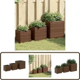Pflanzkübel 3 Stk. Braun Poly Rattan - Blumentopf - Pflanzgefäß - Gartenmöbel - Balkonpflanzen - Terrasse