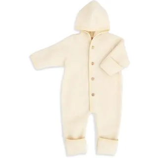 Engel Baby Overall mit Kapuze aus Bio Schurwoll-Fleece, Natur, 62/68