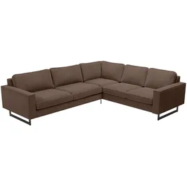 PLACES OF STYLE Ecksofa »Pinto, XXL, 250/290 cm, langer Schenkel, Ottomane«, Cord, Chenille, Lederoptik, mit Keder, Metallfüße, Wellenunterfederung