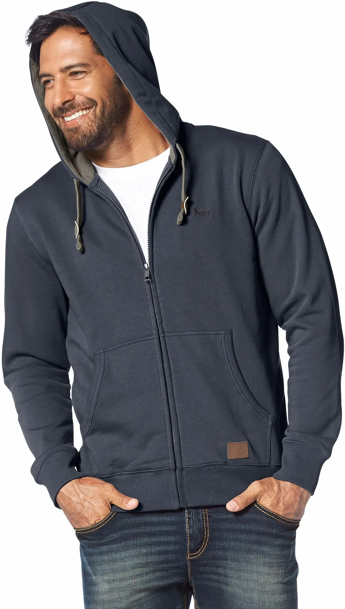 Kapuzensweatjacke MAN'S WORLD, Herren, Gr. L (52/54), blau, angeraute Sweatware, Obermaterial: 80% Baumwolle, 20% Polyester. Kapuzenfutter: 80% Baumwolle, 20% Polyester, unifarben, normal, Rippbündchen, Sweatjacken, mit kontrastfarbigem Innenfutter