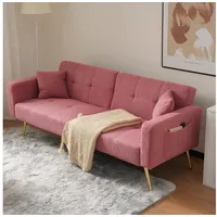 LuxusKollektion Schlafsofa Schlafsofa verstellbare Rückenlehne Goldbeine Kissen Rosa rosa