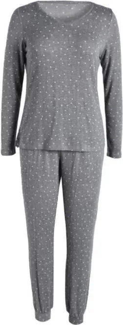 IZURIA Set aus Langarm-Oberteil mit Druckmotiv und Hose, V-Ausschnitt, dunkelgrau, M
