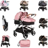 Chipolino Geschwisterkinderwagen Duo Smart klappbar umbaubar verstellbar Fußsack rosa