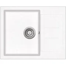 Quellmalz Granitspüle W620.50 links Einbauspüle weiß Handbetätigung 620 x 500 mm