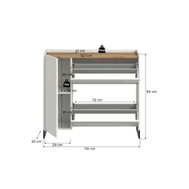 Die Möbelfundgrube Schuhschrank 110 x 94 x 0 cm 3-türig weiß / weiß
