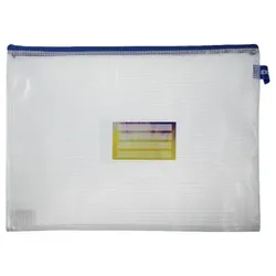 Kleinkrambeutel A4XL Mesh Bag Reißverschlussbeutel aus faserverstärkter PVC-Folie mit blauem Reißverschluss – 5 Stück
