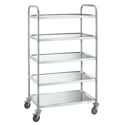 METRO Professional Servierwagen GST1005, Edelstahl, 85 x 52,6 x 154,3 cm, 5 Niveaus, Gesamtlast 200 kg, silber