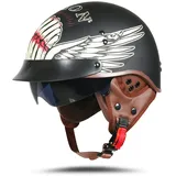 BOSERMEM Motorradhelm Mit Schutzbrille DOT/ECE-Zugelassen, Jet Scooter Mofa Chopper Vintage (Mattschwarz Shura, XL 61-62cm)