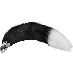 Analplug mit Fuchsschwanz, 48 cm, schwarz | weiß | silber