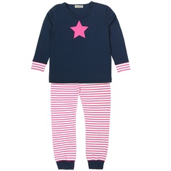 Schlafanzug PINKER STERN lang in dunkelblau/weiß/pink