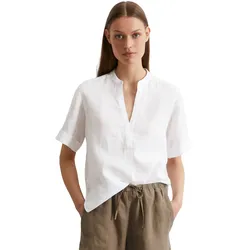 Kurzarmbluse MARC O'POLO, Damen, Gr. 42, weiß, Web, Obermaterial: 100% Leinen, modisch, regular fit, V-Ausschnitt, Halbarm Umschlagbund, Blusen, reiner Leinen, Rückenpasse mit gerafftem Faltendetail, leicht, luftig