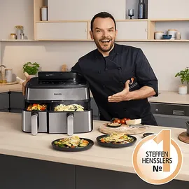 Philips 5000 Series Steam Airfryer Dual Basket NA555/00 Silber/Edelstahl