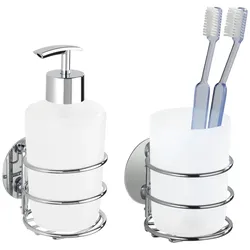 Badaccessoire-Set WENKO "Turbo-Loc", silber (weiß, silberfarben), Stahl, Badaccessoires-Sets