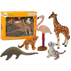 LEAN Toys Spielfigur Tierfiguren Set Giraffe Flamingo Elefant Tiger Schuppentier Spielzeug bunt
