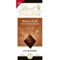 Lindt EXCELLENCE Pailleté Gebäckstückchen - Feinherbe Schokolade | 100g Tafel | Mit knusprigen Gebäckstückchen | Intensiver Kakao-Geschmack | Dunkle Schokolade