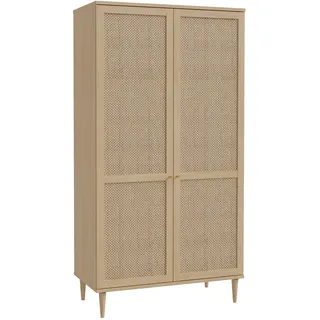 Forte CALASETTA Schrank 110, Boho Stil Wiener Geflecht Kleiderschrank mit 2 Türen Kleiderstange Einlegeböden Holz Dekor: Elegancia Eiche/Technorattan, 110 cm breit x 208 cm hoch x 52 cm tief