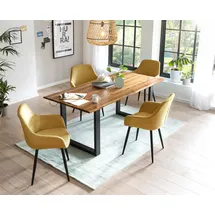 SalesFever Essgruppe, 5 tlg. 180 cm - Bezug Strukturstoff gelb Gestell schwarz Tisch cognac | 370759