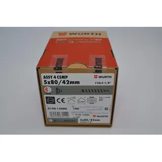 Wuerth Würth Spanplattenschrauben Assy 4 CSMP 5 x 80 mm, Stahl verzinkt, Teilgewinde, Senkkopf RW 20, 100 Stück