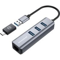 Graugear LAN-Adapter, USB-Hub, RJ-45, USB-A 3.0 [Stecker] (G-HUB31L-A/G-HUB31L-AC)
