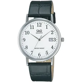 Q&Q Herrenuhr mit Datumsanzeige, Basicband aus Kunstleder, 3 bar - Silber