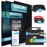 SUNNIVA® 1840W Balkonkraftwerk BIFAZIAL FULLBLACK komplett Steckdose ASTRO-E 2000W Wechselrichter, PV Solaranlage, 4x 460W Glas-Glas Solarmodule, inkl. 5m Kabel, Bluetooth WIFI, Komplettset