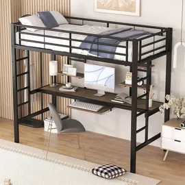 XDOVET Hochbett mit Schreibtisch und zwei Bücherregalen 90 x 200 cm MDF schwarz
