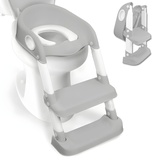 Mobiclinic® Kids, Toilettensitz Kinder, Modell Lala, Europäische Marke, Kindertoilettensitz mit Treppe, WC-Sitz Kinder, für Kinder von 1-8 Jahren, Farbe: Grau und weiß