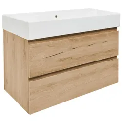 Badezimmerschrank 2 Schubladen mit Waschbecken SAT B-Way 99x50x45 cm Eiche matt BWAY2100OAKU2BI