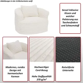 MCW Sessel P18 Cord 370 g/m2 70 x 70 x 70 cm Weiß mit Kissen