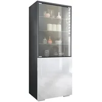 Vladon Vitrine, Weiß Hochglanz, 50x122.5x34.5 cm, Wohnzimmer, Wohnwände, Vitrinenschränke