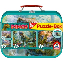 Schmidt Spiele Puzzle 2 x 60 + 2 x 100 Teile Kinder Puzzle Dinos Metallkoffer 56495, 100 Puzzleteile
