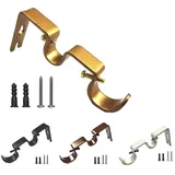 AYKNINGD Gardinenstange Halterung,Gardinenstangen Halterung 4 Stück Vorhanghalterungen, Doppelstangen-Zubehör, Zimmer-Hardware-Halter, Wandhalterung, Basisunterstützung(Brown)