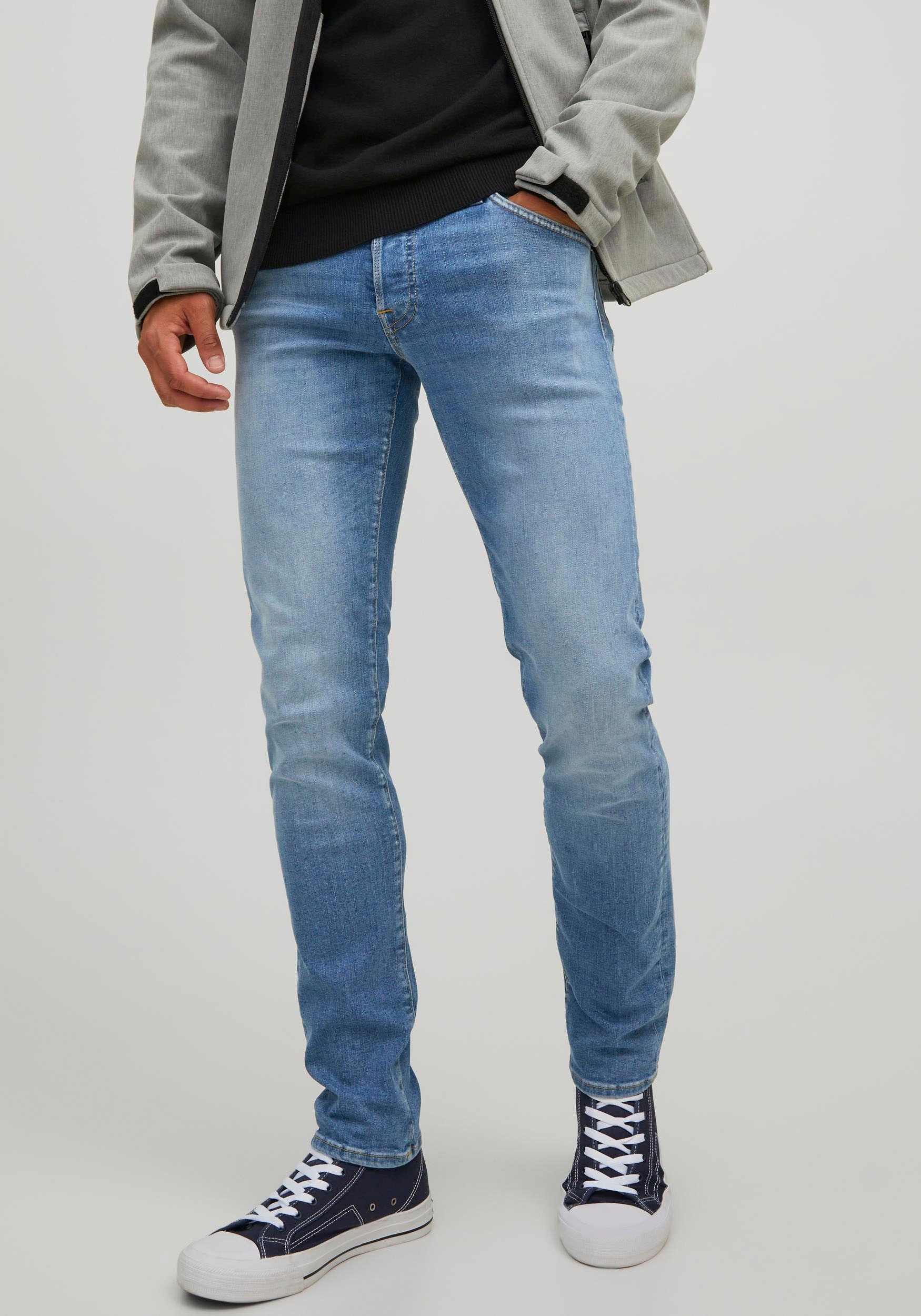 Slim-fit-Jeans JACK & JONES "JJIGLENN JJFOX JOS 047 50SPS" Gr. 28, Länge 32, blau (blue den) Herren Jeans Slim Fit