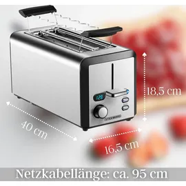 Steinborg Langschlitz Toaster Digitales Display m. Brötchenaufsatz | Auftau-Funktion | Krümelschublade | Edelstahl | Doppelschlitz | LED