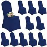 Showgeous 10 Stück Stuhlhussen Navy Blau Polyester Spandex Lycra Stretch Stuhlhussen Universelle Waschbare Stuhlhussen für Hochzeitsfeier Esszimmer Bankett Dekoration