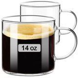 ParaCity Klare Teegläser 420ML, Kaffeegläser aus Glas 2er-Set, große Teegläser mit Henkel, Latte Macchiato Gläser, Teetasse Set für Heiß-/Kaltgetränke, Latte, Cappuccino, Tee, Saft