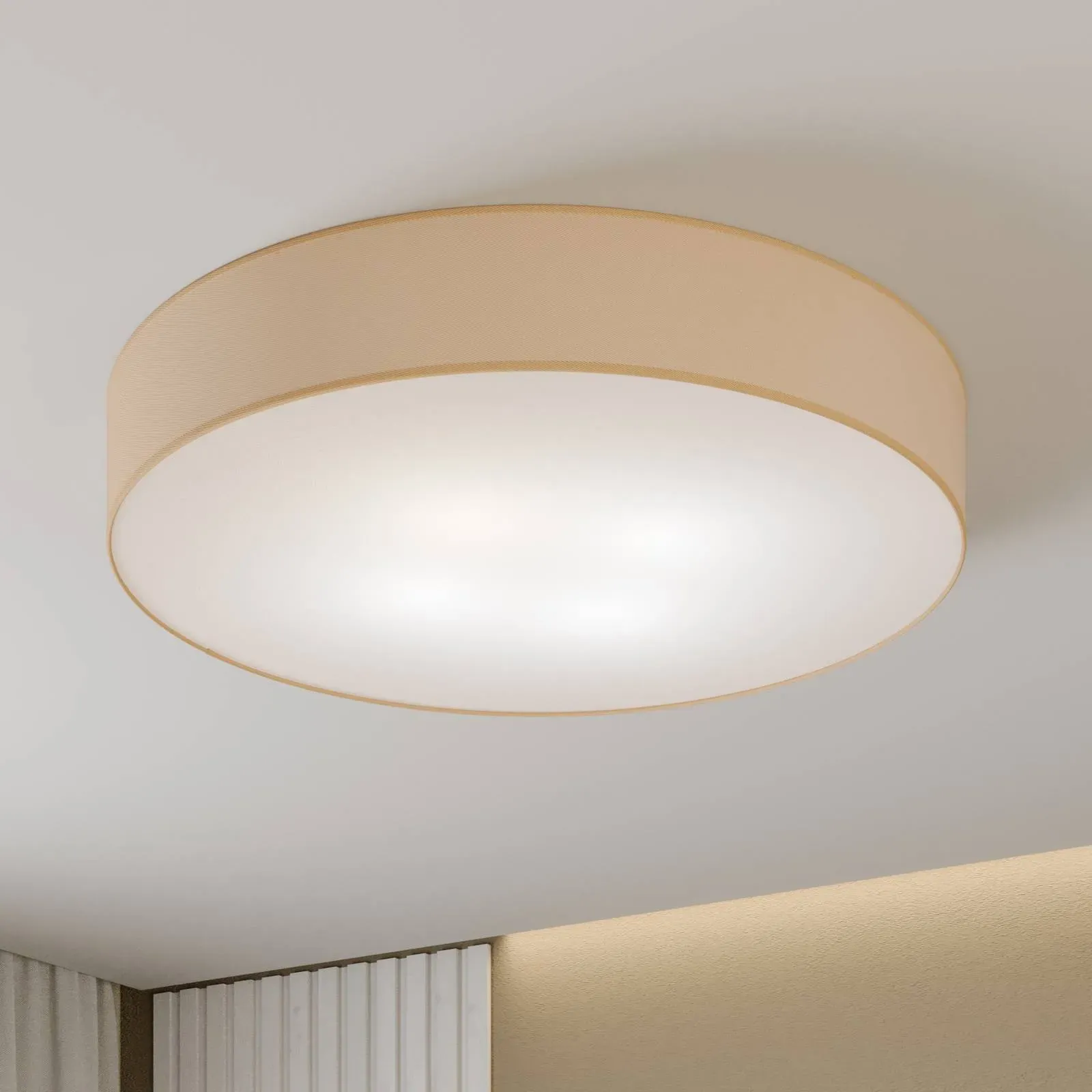 Deckenlampe Rondo TK Lighting, dimmbar, creme / amber, für Schlafzimmer, Textil / Stoff / Seide, Modern, Deckenlampe - 80 cm - 80 cm - 13 cm