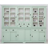 Casa Padrino Landhausstil Esszimmerschrank Mintgrün / Weiß 280 x 55 x H. 225 cm - Massivholz Küchenschrank - Esszimmer Möbel im Landhausstil - Landhausstil Esszimmer Einrichtung